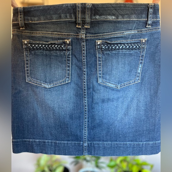 White House Black Market Jean Skirt with Embellished and Braided Pockets - Picture 2 of 7